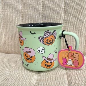 NEW Halloween Themed Mint Green‎ Mug with Cowboy Pumpkin Design Skull Soft Touch